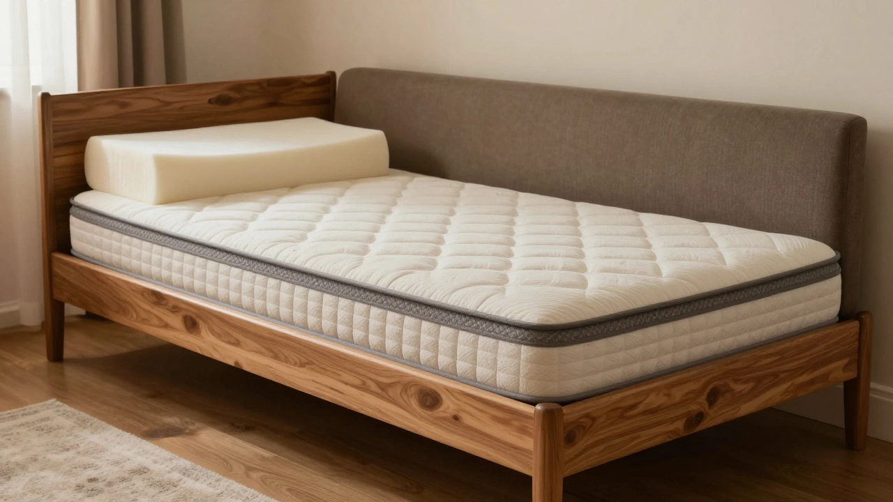 Upgraded sleeper sofa with memory foam topper and lumbar roll for better back support.