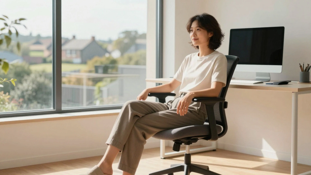 Professional sitting confidently in supportive office chair.