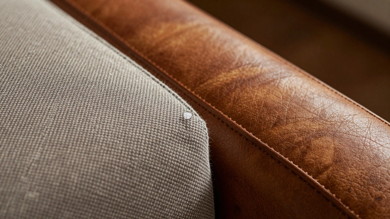 Close-up of durable fabric and full-grain leather textures