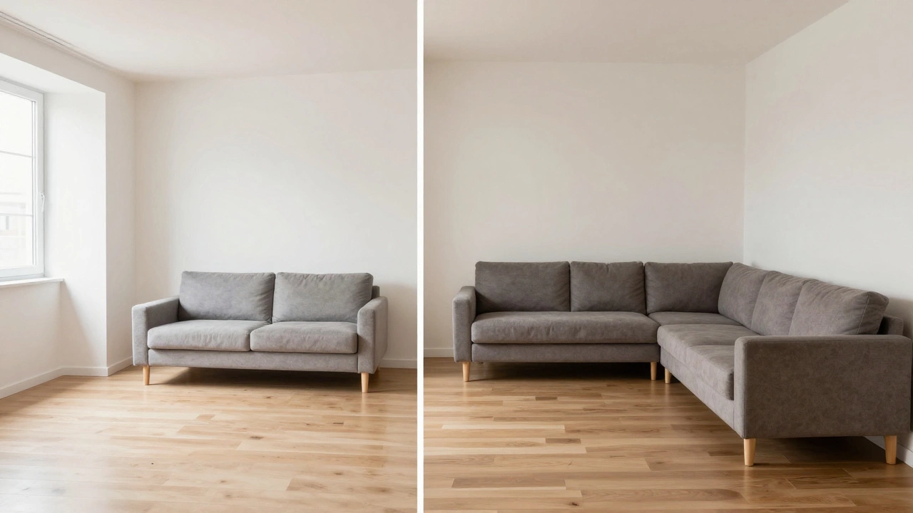 Comparison of a single couch in a small space vs a full sofa set