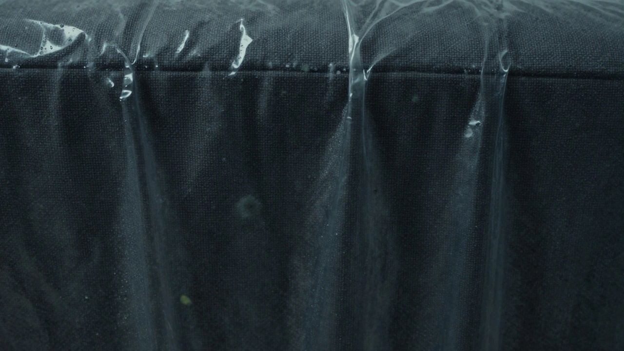 Condensation and mold forming under plastic wrap on sofa fabric