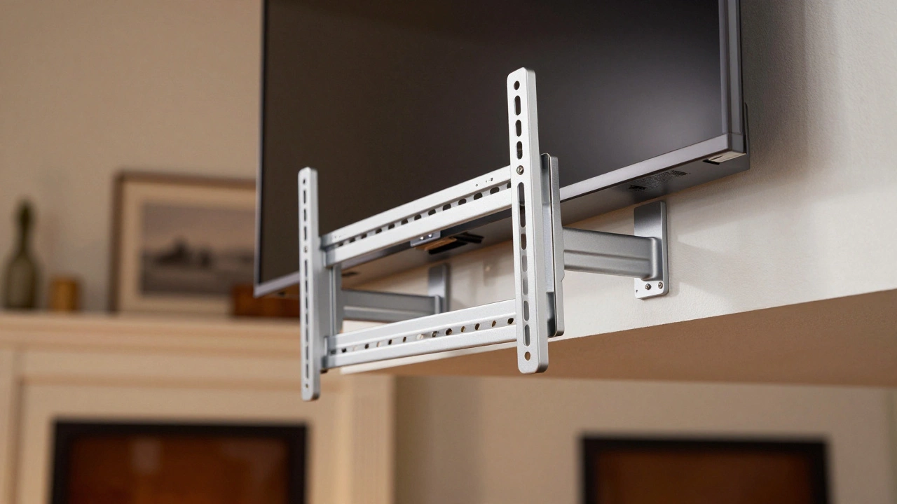 TV securely mounted on a wall with an articulating bracket