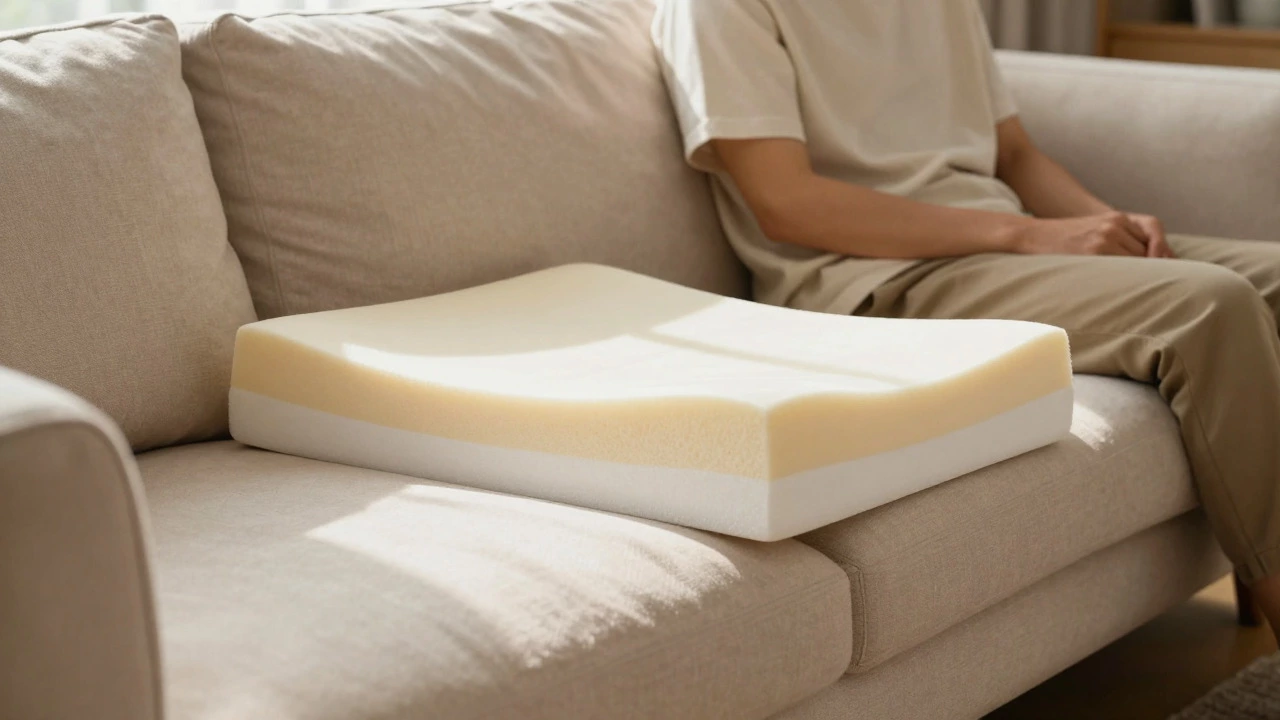 Cozy sofa with hybrid foam layers for balanced support and comfort