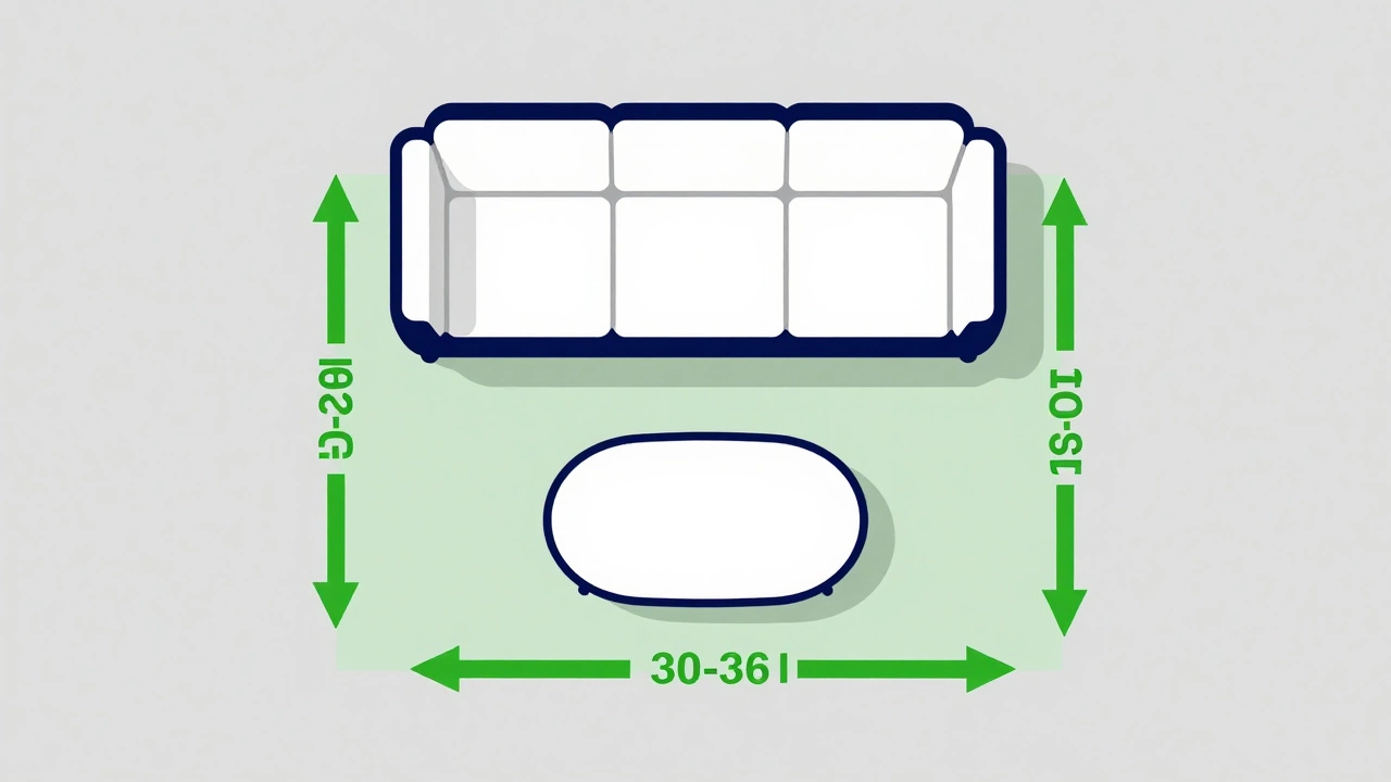 Top-down floor plan illustrating walkway clearance around living room furniture