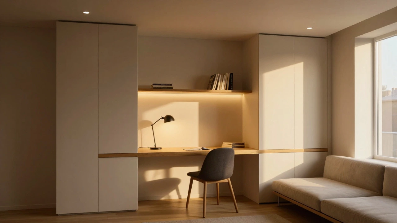 A cozy reading nook illuminated by layered ambient and task lighting