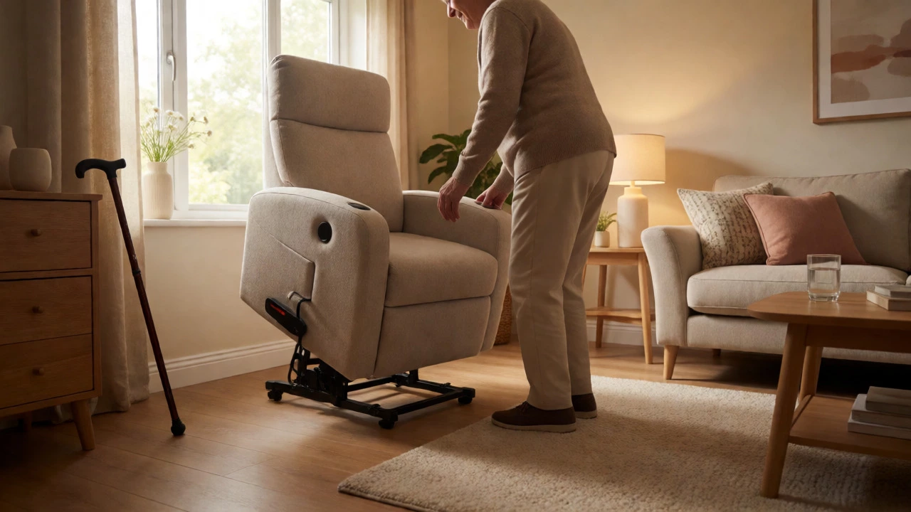 Lift chair raising senior to standing position