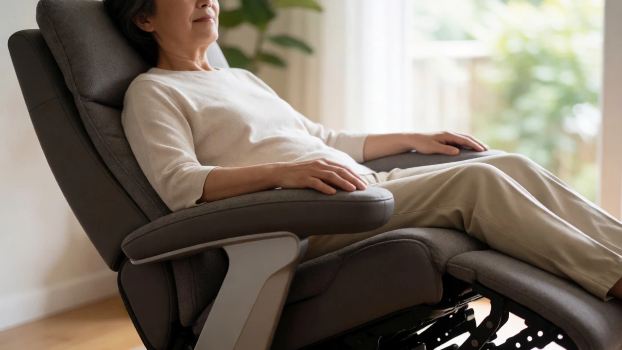Senior in Zero Gravity recliner with elevated legs