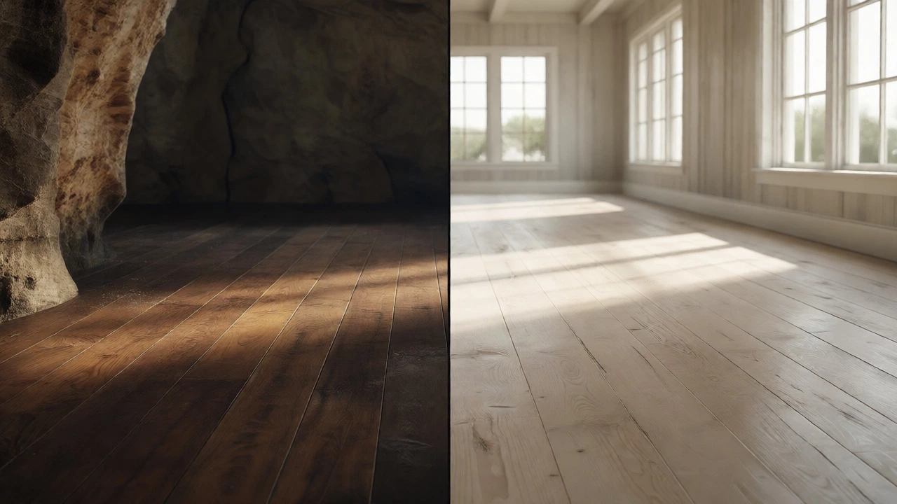 Comparison of dark espresso floors versus light blonde wood flooring