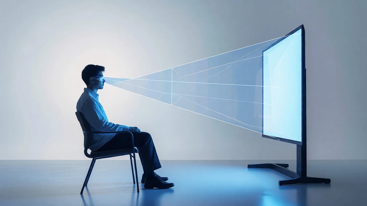 Diagram showing optimal viewing angle from seated position to TV screen