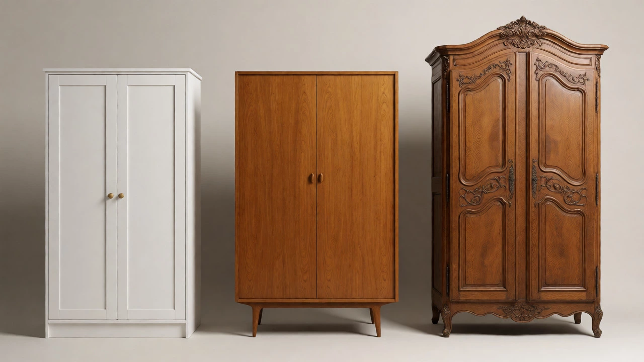 Side-by-side comparison of a cupboard, wardrobe, and antique armoire.